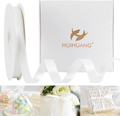 HUIHUANG White Satin Ribbon 1/2 inch X 50 Yards Continuous, DIY Crafts by HUIHUANG