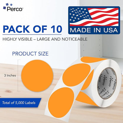 Perco Fluorescent Orange 3-Inch Perforated Circle Dot Sticker Labels — 10 Rolls - Image 2