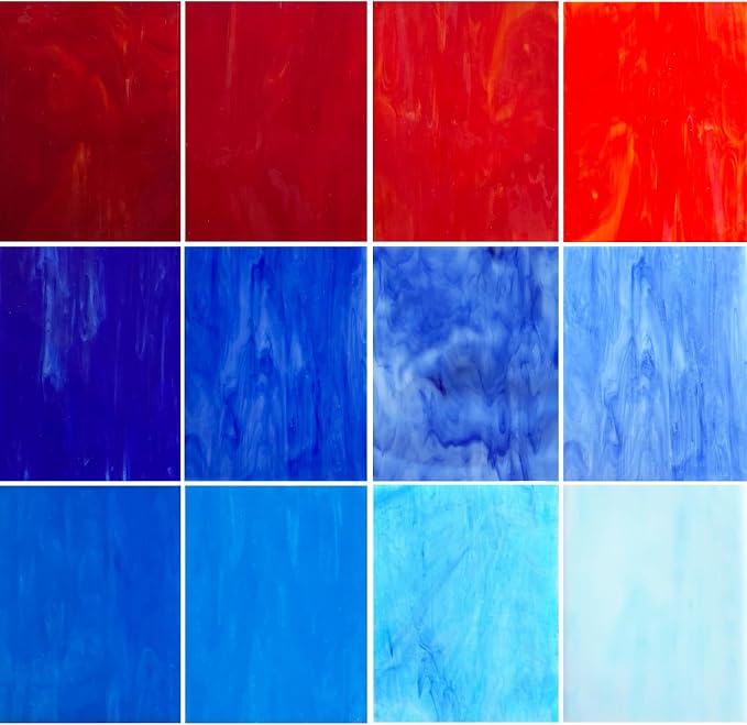 ILLUCKAI 12 Sheets Red+Blue Stained Glass Sheets, 6 x 4 inch Stained Glass by ILLUCKAI