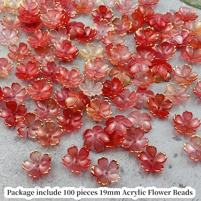 100pcs Acrylic Flower Beads, 19mm Cherry Blossom Plastic Gradient Flower Spacer - Image 2
