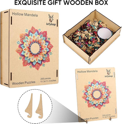 Wooden Puzzles for Adults, Hollow Mandala Wooden Jigsaw Puzzles 200 Pieces - Image 7