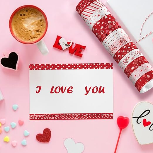 12 Rolls Love Heart Washi Tape Set, Wedding Party, Junk Journal, Scrapbooking - Image 3
