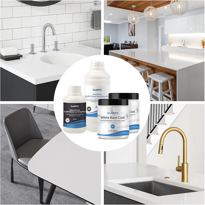 GLAINTE Bright White Marble Countertop Paint Kit Epoxy Countertop Refinishing - Image 6