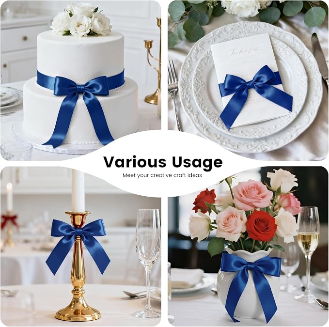 1-1/2 Inch 100 Yards Satin Ribbon Dark Blue, Solid Color Fabric Ribbon - Image 8
