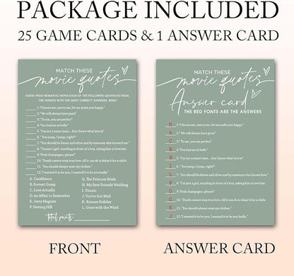 Bridal Shower Games Cards, Match These Movie Quotes, 25 Game Cards - Image 2