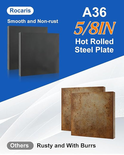 Rocaris Hot Rolled Steel Plate 5/8" x 4" x 4", Weldable Steel Sheet Metal - Image 4