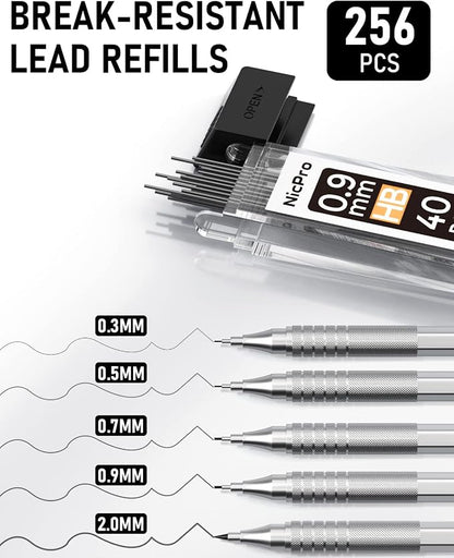 Nicpro Metal Mechanical Pencil Set, 0.9 mm & 2mm Graphite Lead Holder - Image 5