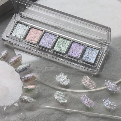 Iridescent Nail Glitter Set, 6 Colors Mud Texture Aurora Chrome Powder - Image 3