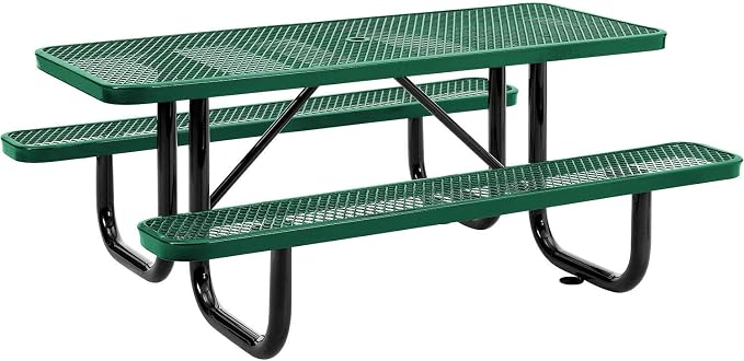 Global Industrial 6’L Rectangular Picnic Table, Expanded Metal, Attached Benches by GlobalIndustrial