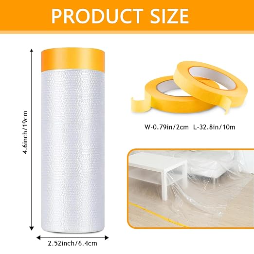 Pre-Taped Masking Film for Painting 59inx65ft Plastic Painters Sheeting Tape - Image 2