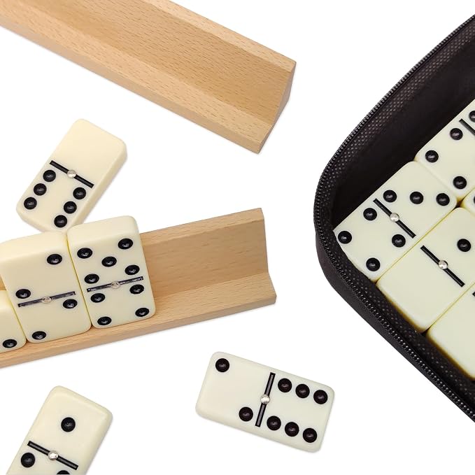 Dominos Set for Adults with 4 Wooden Racks, Double 6 Dominoes Game Set with 28 - Image 3