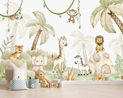AFZEVEB-Safari Wallpaper Watercolor Animal Nursery Wall murals by all