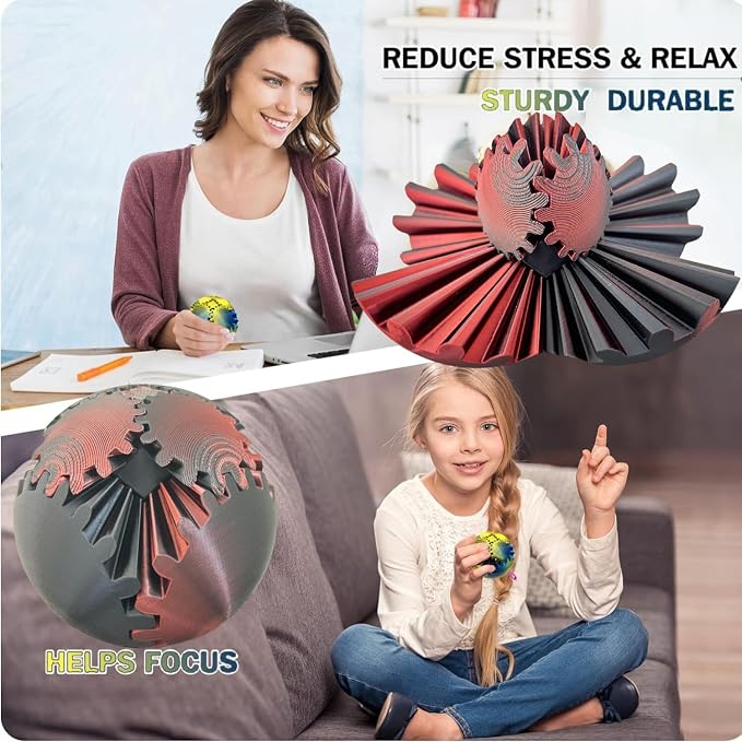Gear Ball 3D Printed Spin Cube Fidget Toy, Sphere Stress Toy, GearSphere Desk - Image 4