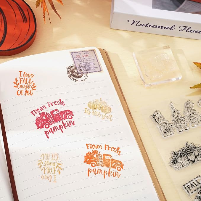 Whaline 5 Sheet Fall Thanksgiving Clear Stamps Autumn Leaves Pumpkin Gnome - Image 5