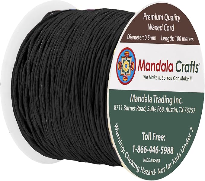 Mandala Crafts 0.5mm 109 Yards Black Cotton Waxed Cord - Image 2