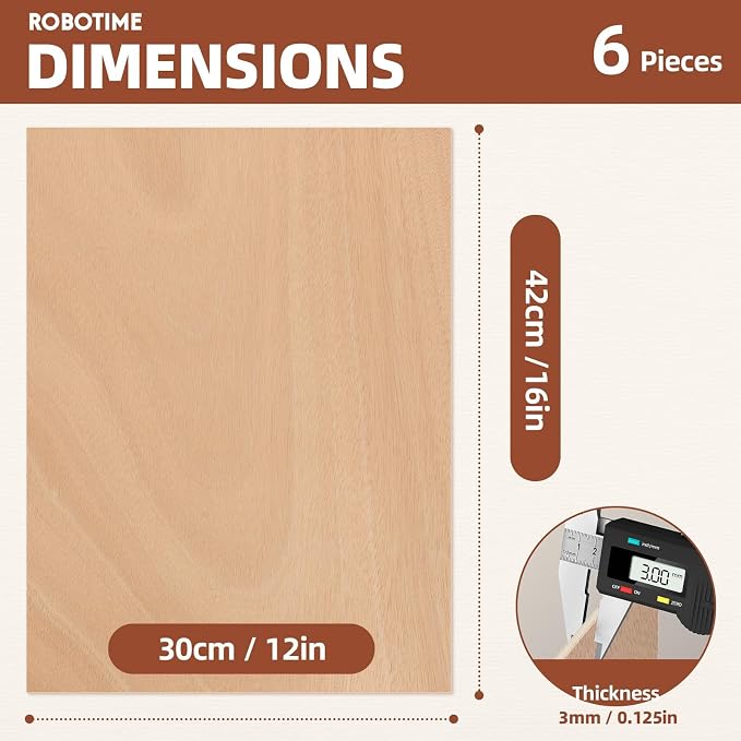 ROBOTIME 6-Pack Laser Wood Sheets 1/8" - Image 2