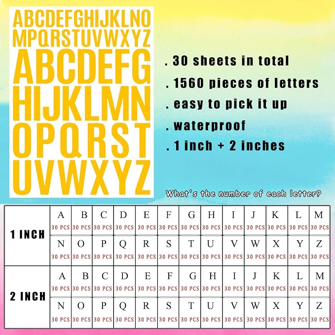 Bemeol Letter Stickers 1560 Pieces 30 Sheets Stick on Vinyl Letters Capital - Image 2