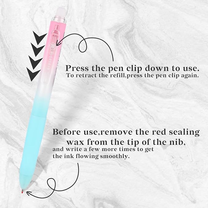 Temiary 4 Pcs Erasable Gel Pens & 10 Pcs Refills, Retractable Ink Pen - Image 5