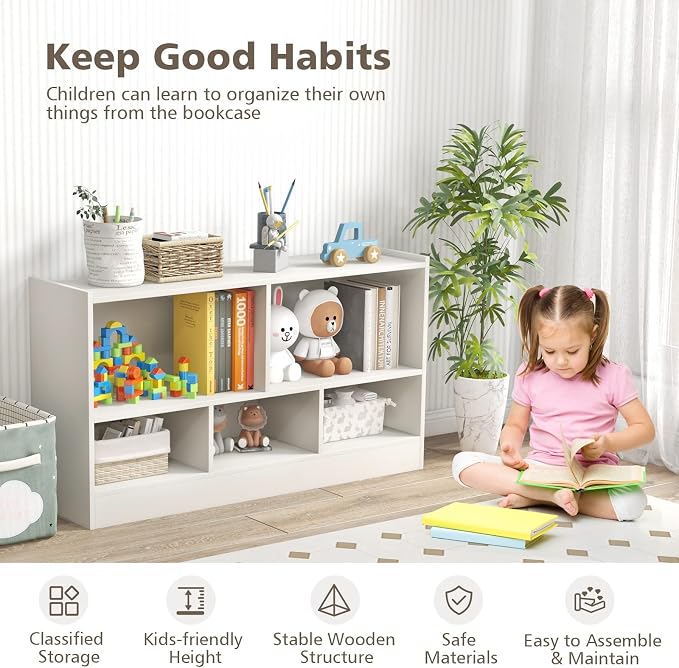 Toy Storage Organizer, 2-Tier Kids Bookshelf, 5 Cube Kids' Bookcases, Cabinets - Image 6