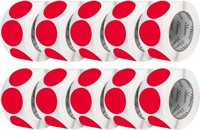Perco Red 3-Inch Perforated Circle Dot Sticker Labels — 10 Rolls, 000 Round by Perco