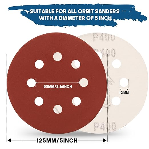5 Inch 8 Hole Sanding Discs, Round Aluminum Oxide Sand Paper Discs - Image 3