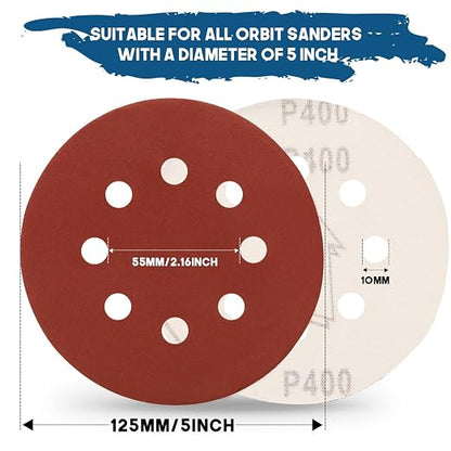 5 Inch 8 Hole Sanding Discs, Round Aluminum Oxide Sand Paper Discs - Image 3