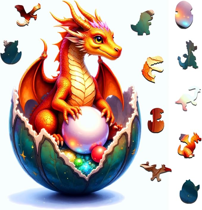 Wooden Jigsaw Puzzles for Adults and Kids, Dragon Hatchling 200 Piece Unique - Image 8