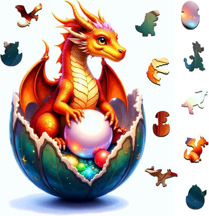 Wooden Jigsaw Puzzles for Adults and Kids, Dragon Hatchling 200 Piece Unique - Image 8
