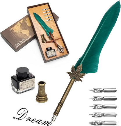 AHIER Quill Pen and Ink Set, Feather Pen Quill Pen Set Includes 5 Steel by Ahier