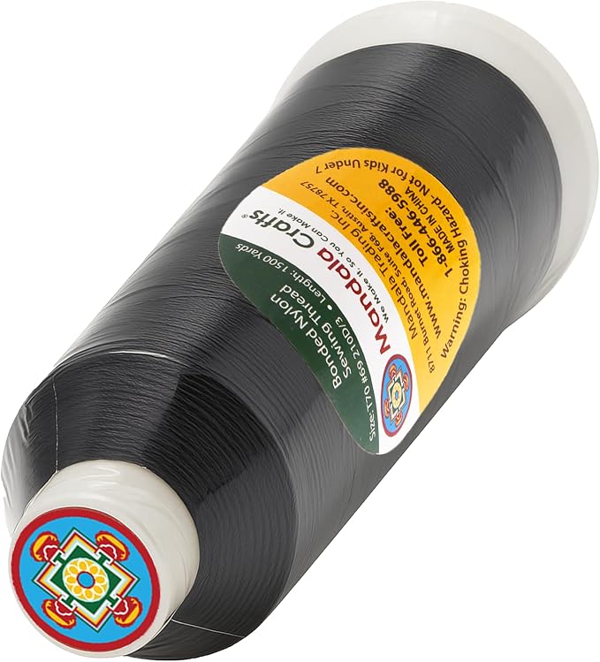 Mandala Crafts Bonded Nylon Thread Black Heavy Duty Sewing Threads - Image 3