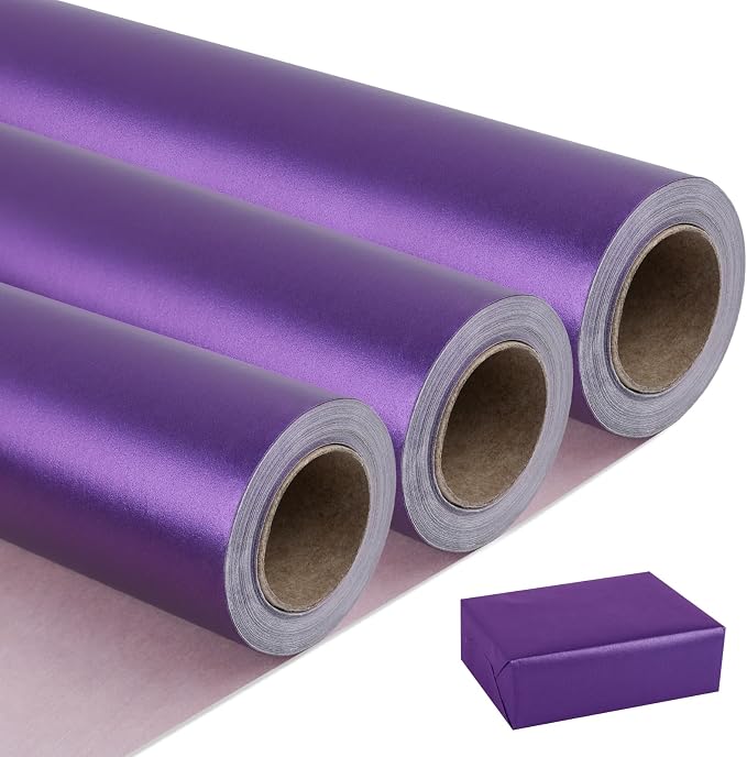 NESCCI Deep Purple Matte Wrapping Paper, Solid Color Pearly-Lustre Paper-3 Roll by NESCCI