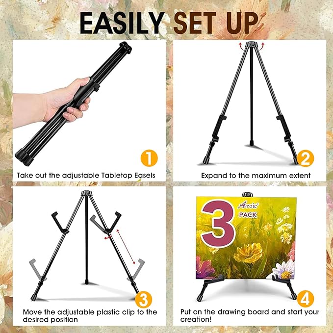 AROIC 3 Pack 14'' Tabletop Easels, Adjustable Portable Table Top Easel - Image 3