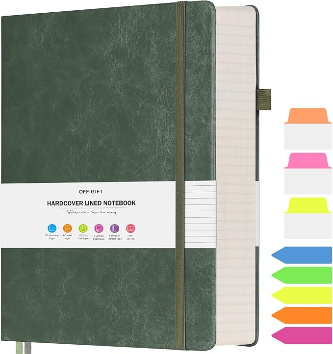 College Ruled Notebook, Large A4 Hardcover Leather Journal, 312 Numbered Pages by OFFIGIFT