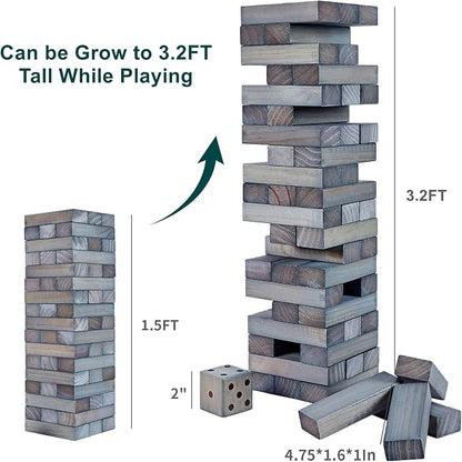 ApudArmis 54 PCS Tumble Timber Set Up to 3.2FT, Pine Wooden Tumble Tower Game - Image 3