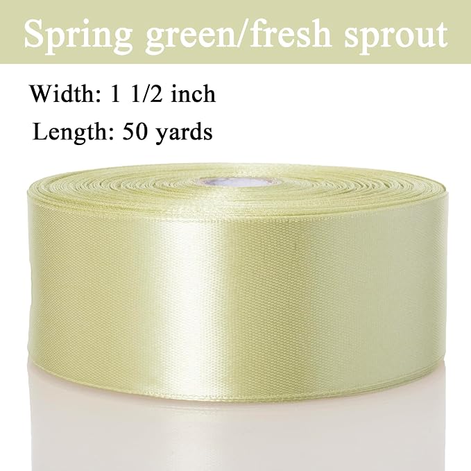 1 1/2 Inch Spring Green/Fresh Sprout Solid Satin Ribbon, 50 Yards Craft Fabric - Image 3