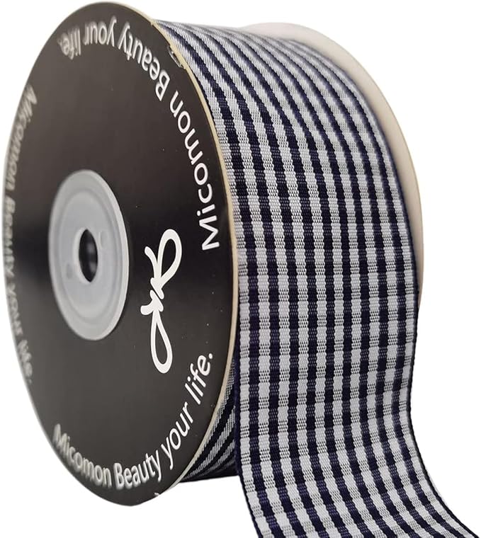1.5 Inch Blue and White Woven Edge 100% Polyester Gingham Ribbon 25 Yards Each by Micomon
