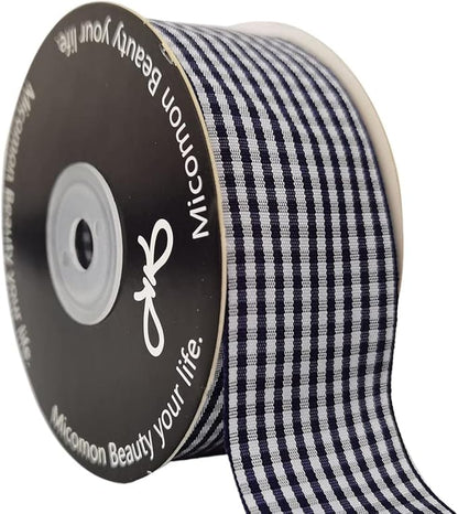 1.5 Inch Blue and White Woven Edge 100% Polyester Gingham Ribbon 25 Yards Each by Micomon