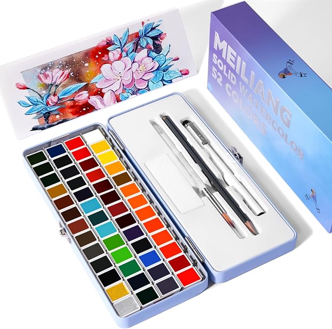 MeiLiang Watercolor Paint Set 52 Colors in Half Pans - Image 9