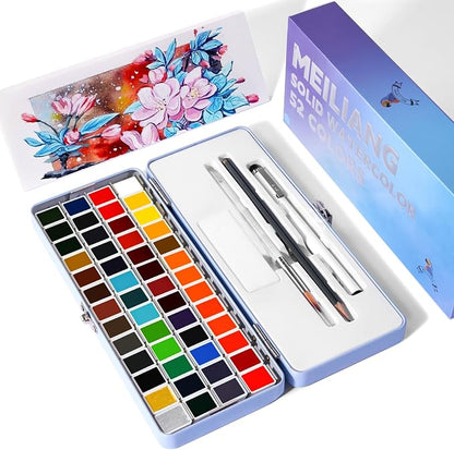 MeiLiang Watercolor Paint Set 52 Colors in Half Pans - Image 9