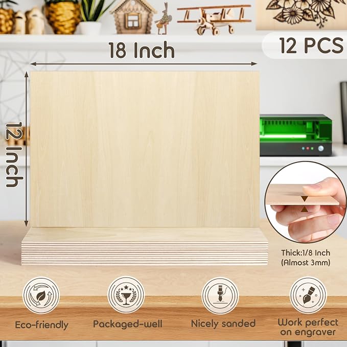 12 Pack 12x18x1/8 Inch Basswood Sheets, MAPRIAL Smooth 3mm Plywood - Image 2