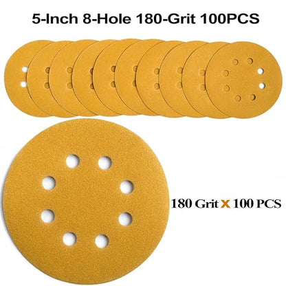 5-Inch 8-Hole Hook and Loop Sanding Discs 180-Grit Random Orbit Sandpaper - Image 3