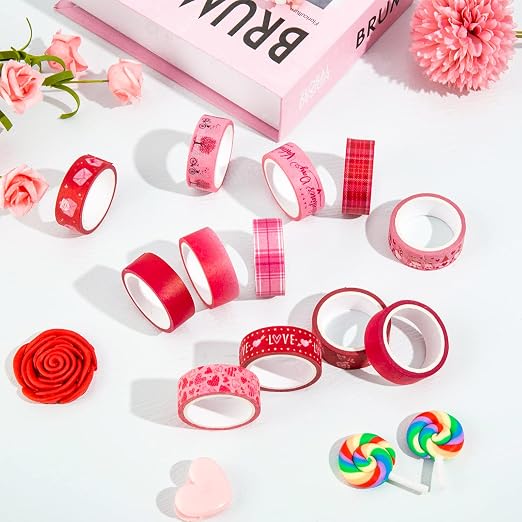 Whaline 12 Rolls Valentine Washi Tape Red Pink Heart Gnome Love Masking Tape - Image 6
