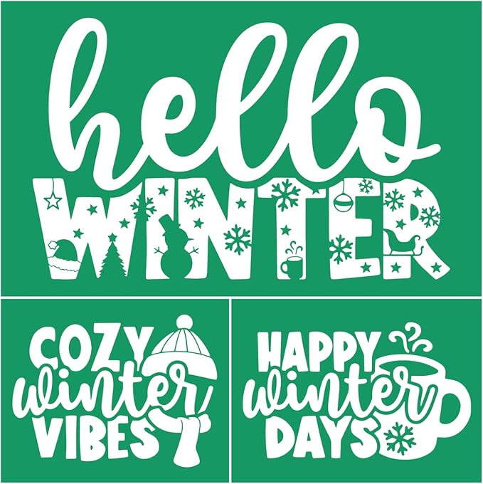 Cozy Christmas Stencil Reusable Self Adhesive Silk Screen Stencil Chalk Paste by JAJADO