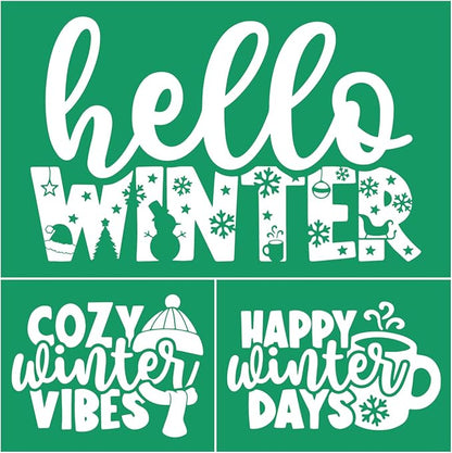 Cozy Christmas Stencil Reusable Self Adhesive Silk Screen Stencil Chalk Paste by JAJADO