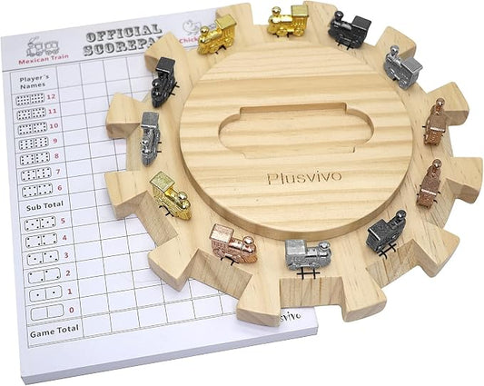 Mexican Train Dominoes Accessories Set-Including a 7.89-Inch Wooden Mexican by Plusvivo