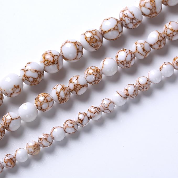 36pcs 10mm White Howlite Spun Gold Stone Beads - Image 2