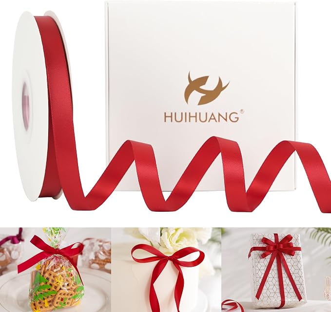 HUIHUANG Red Satin Ribbon 1/2 inch X 50 Yards Continuous, DIY Crafts, Flower by HUIHUANG