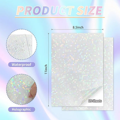 20 Sheets Holographic Sticker Paper, 8.5x11 Inch Clear Printable Vinyl Sticker - Image 2