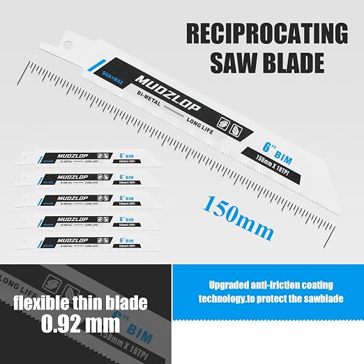 25 Pack 6 inch Reciprocating Saw Blades Set, 18 TPI High Carbon Saw Blades - Image 2