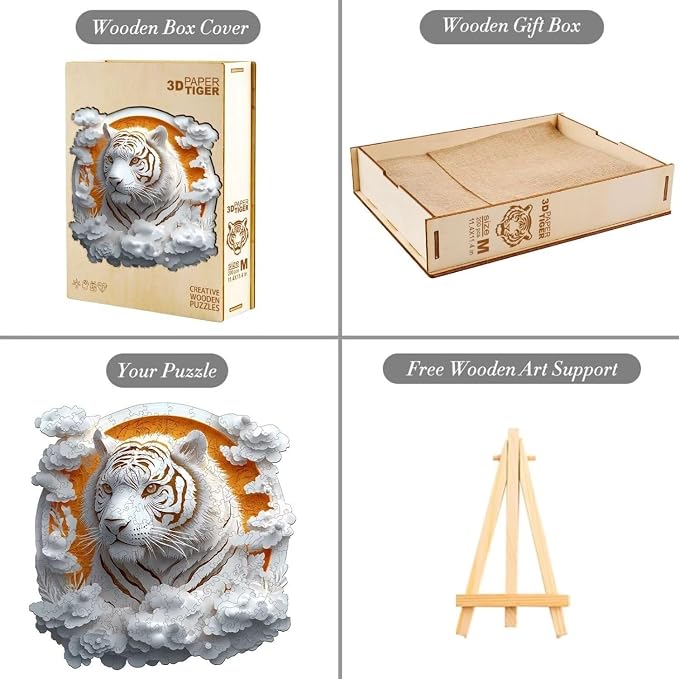 Wooden Puzzles Adults, 3D Paper Tiger Wooden Puzzles 200 Pieces, Unique Animal - Image 4